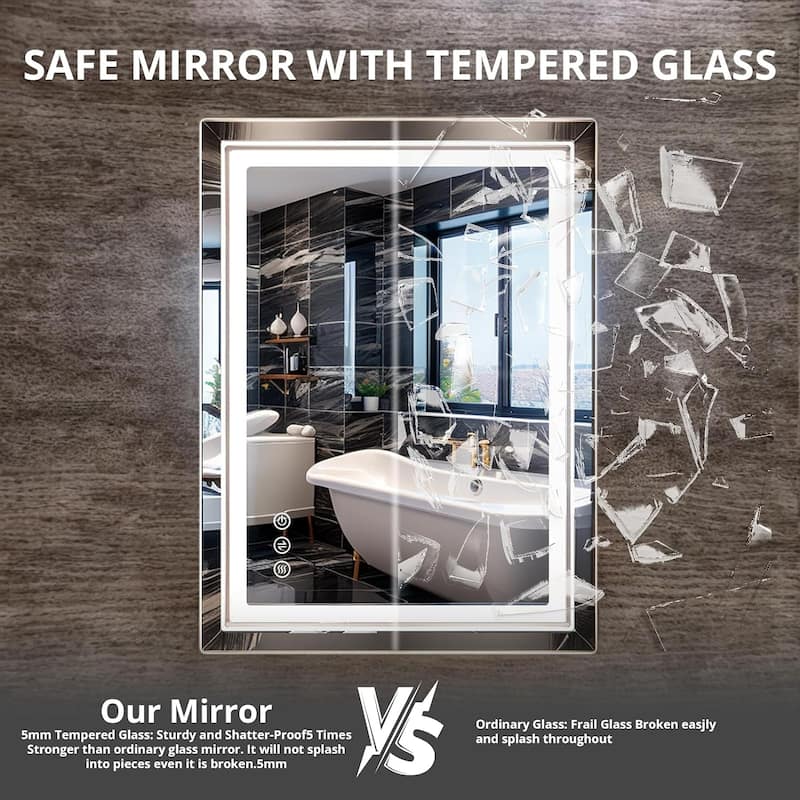 Bathroom Mirror with Lights 36x28 Inch Anti-Fog Shatter-Proof Wall-Mounted Vanity Mirrors with Frontlit & Backlit - 28x36