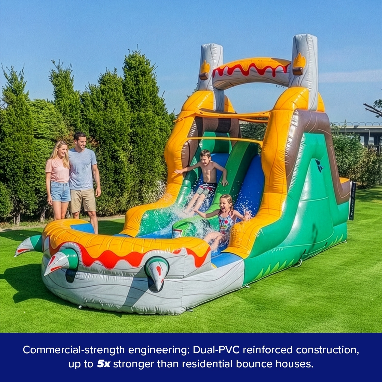 HeroKiddo 22 ft T-Rex Adventure Dual Lane Inflatable Water Slide