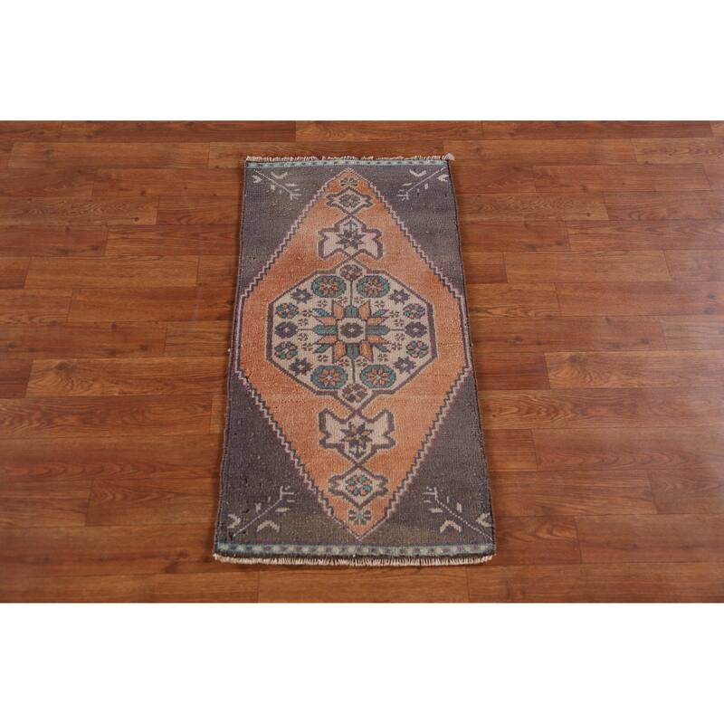 Hand Knotted Oriental 100% Wool Carpet Transitional Geometric Oranges & Rust Anatolian Area Rug - 3' 0'' X 1' 7''