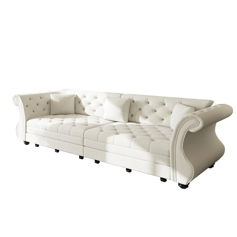 Chesterfield Pull Out Sofa Bed, Oversized 3-Seater/4-Seater Velvet Couch with Flared Arms, Convertible Sleeper Sofa