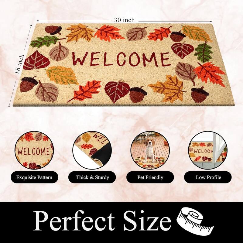 A1HC Natural Coco Coir Door Mat with Heavy Duty Non-Slip PVC Backing - 18" x 30" - Easy to Clean