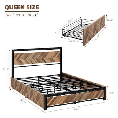 Steel-wood four-drawer bed