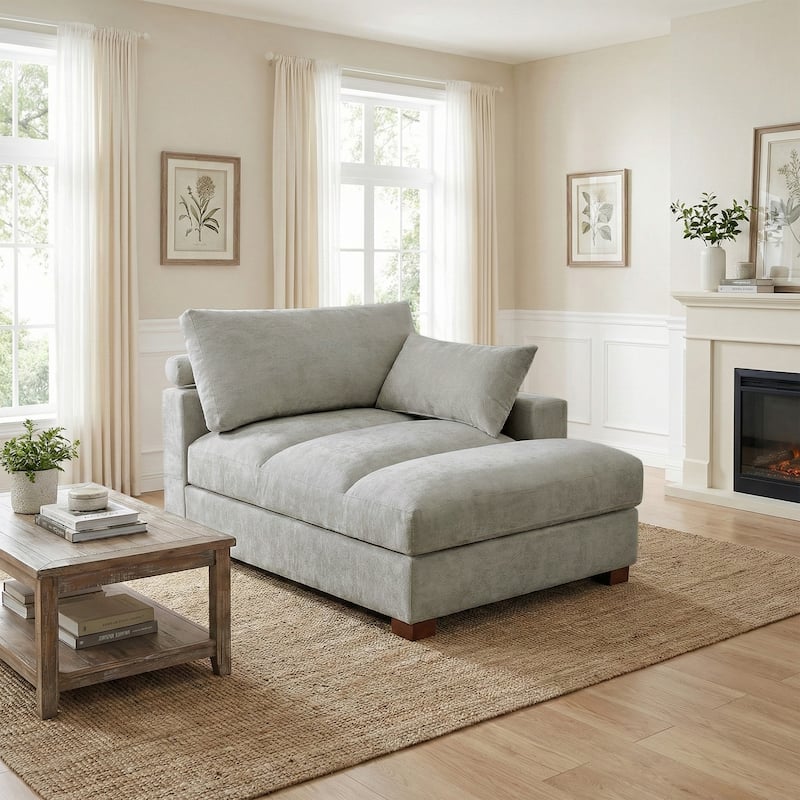 42"W Chenille Upholstered Chaise Lounge - Right Facing - Grey