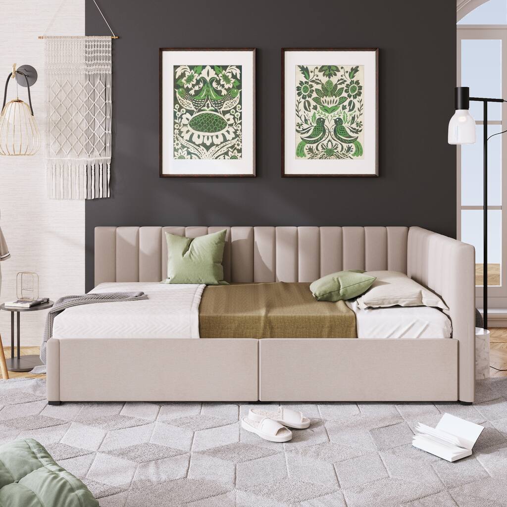 Modern Twin Size Upholstered Daybed with 2 Storage Drawers
