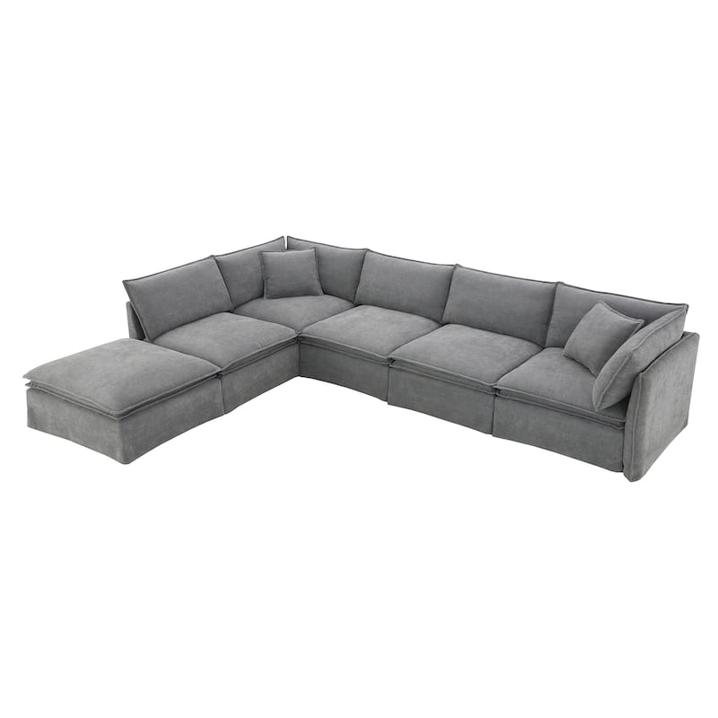 L Shape Modular Sectional Sofa with Ottoman, Oversized Chenille Upholstered 6-Seat Sofa, High Density Sponge Corner Sofa