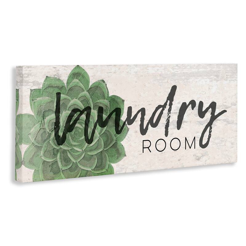 Stupell Laundry Room Green Succulent Soft Paper Look Canvas Wall Art , 10 x 24, Proudly Made in USA - Multi-color