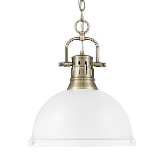 Yep by Golden Lighting Duncan 1-light 14in Chain Hung Pendant in Aged Brass and Matte White shade