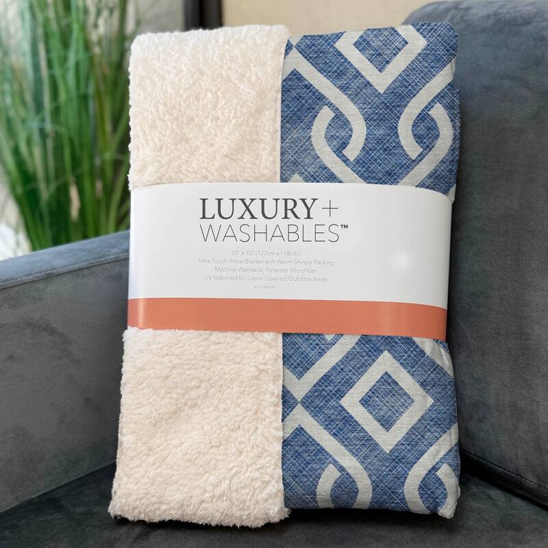 Premium Machine Washable Modern Scroll Sherpa Throw Blanket