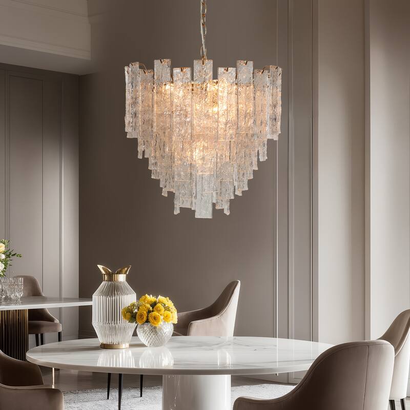 Elver Modern Gold 8-Light Glacier Chandelier Hand-blown Art Glass for Bedroom Foyer Dining Room