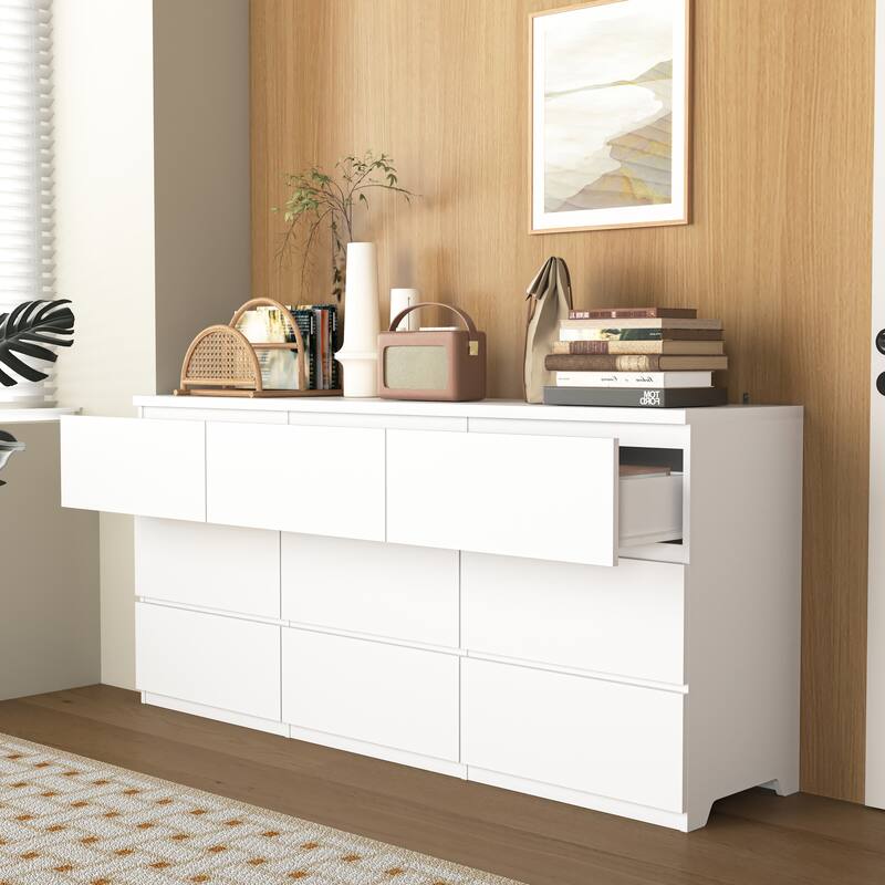 Modern Chest of Drawers with 9 Drawers, Wooden Dresser Clothes Organizer Drawers Cabinet for Living Room Bedroom Hallway