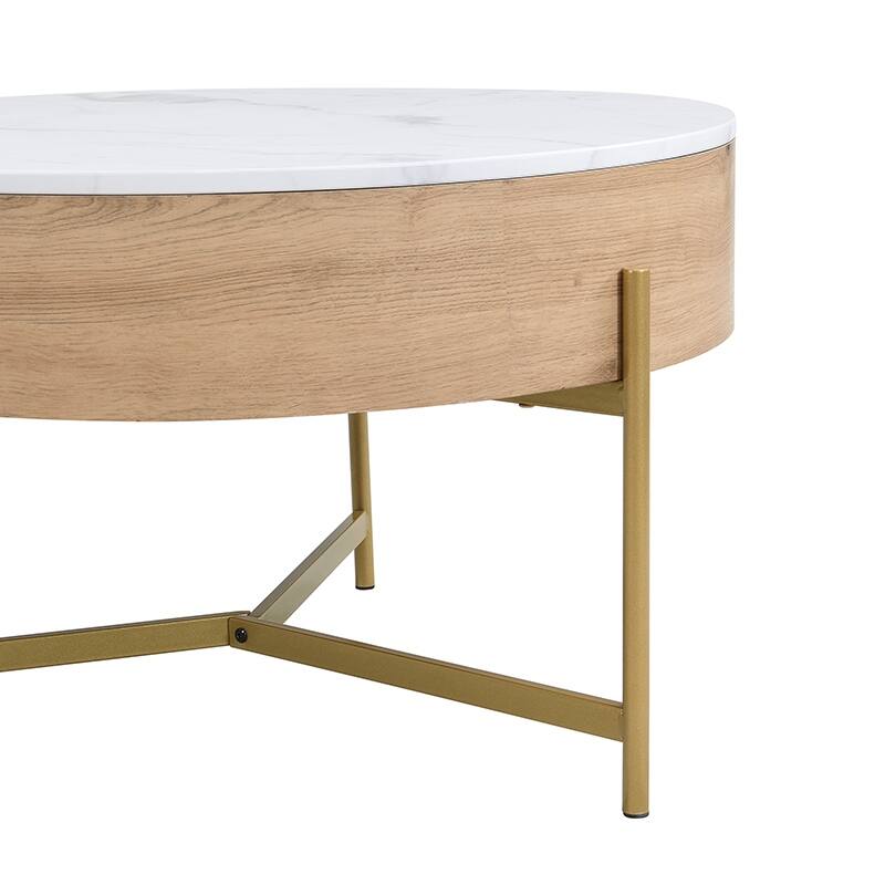 Modern Round Lift-Top Coffee Table with Storage & 3 Ottoman