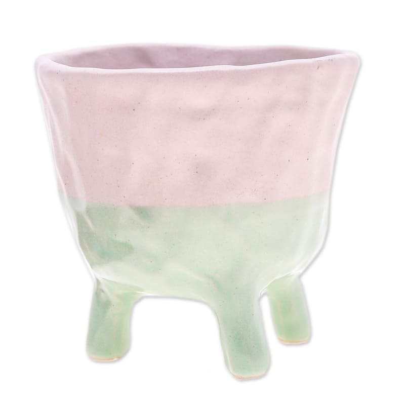 Novica Handmade Pink Roots Ceramic Flower Pot