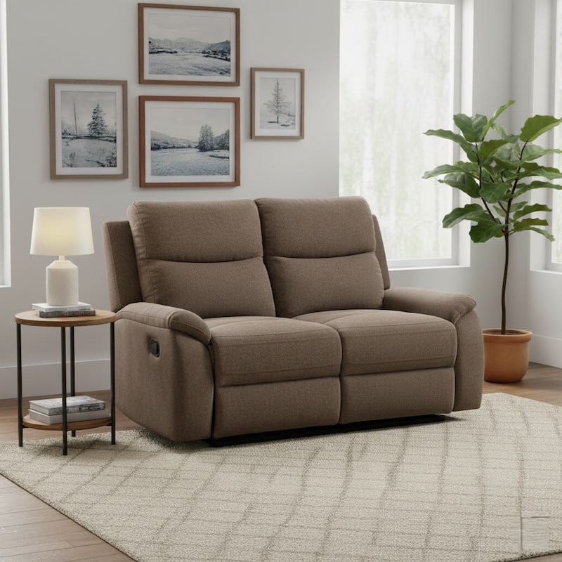 Transitional Fabric Living Room Reclining Loveseat - Brown