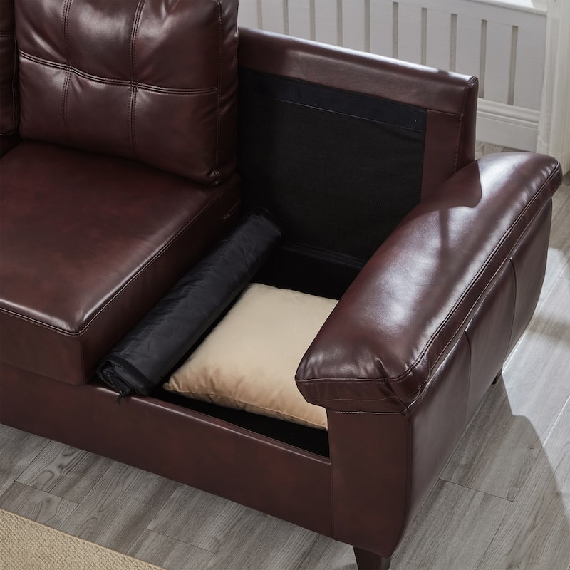 59" Loveseat Modern Design Faux Leather Couch,Storage,Big Armrest Sofa,Upholstered Breathable PU Leather Sofa