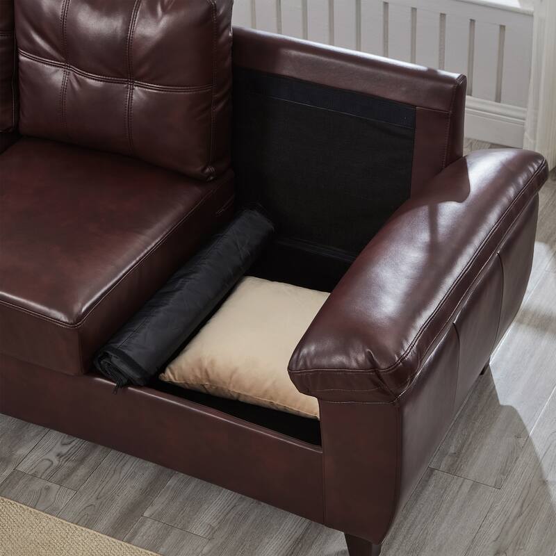 79" Three Seater Sofa Modern Design Faux Leather Couch,Storage,Big Armrest Sofa,Upholstered Breathable PU Leather Sofa