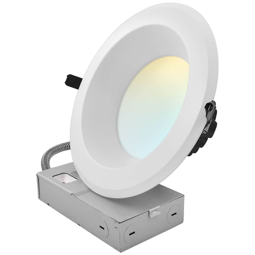 LUXRITE 8 Inch Commercial LED Recessed Light J-Box 5CCT 50/65/80W Dimmable 5000/6500/8000LM 120-277V Wet Rated IC Rated