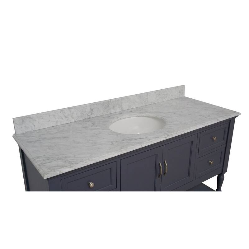 KitchenBathCollection Beverly 60" Single Bathroom Vanity with Carrara Marble Top
