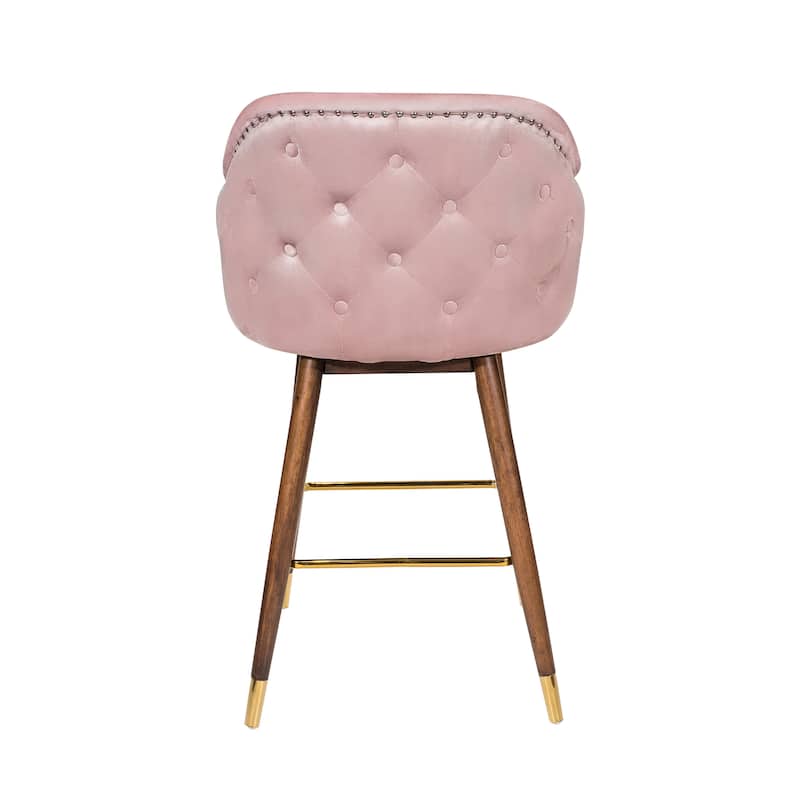 Porthos Home Orla Velvet Upholstered Bar Stools with Rubberwood Legs, Set of 2