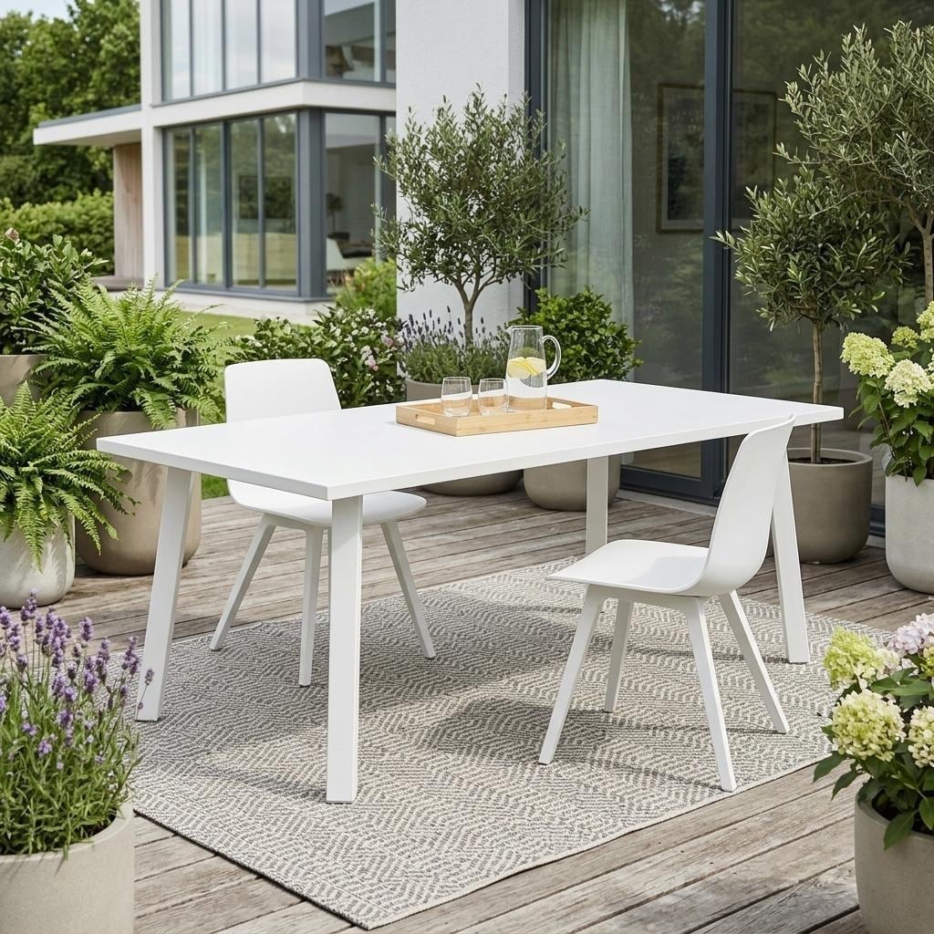 87" White Aluminum Outdoor Dining Table