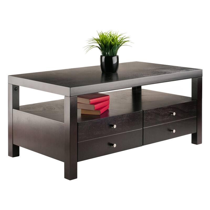 18.25" brown rectangle coffee table with two drawer