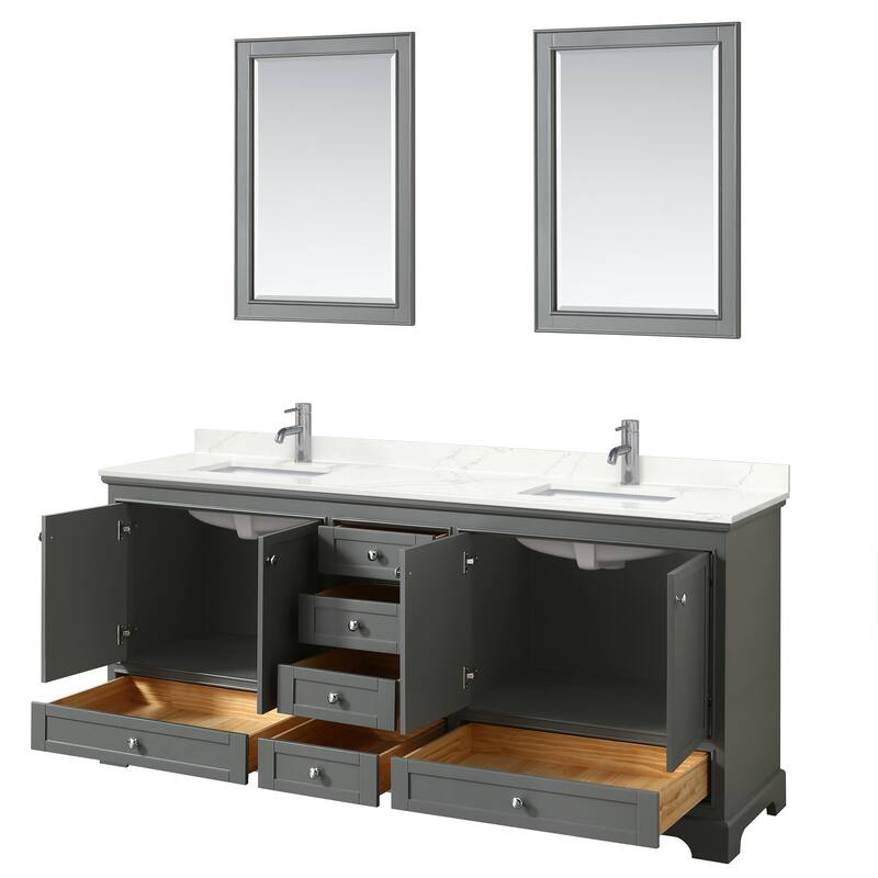 Deborah 80-inch Double Vanity, Quartz Top, 24-inch Mirrors