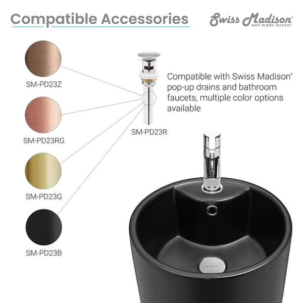 Monaco Circular Basin Pedestal Sink Matte Black Overstock 32691609 This sleek sink is ideally sized for small bathrooms and half baths, since it takes up very little room in an empty corner. overstock com