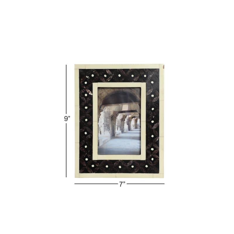 Black Natural & Brown Resin Rectangular Picture Frame w/ Quatrefoil Pattern 7.5 x 9.5