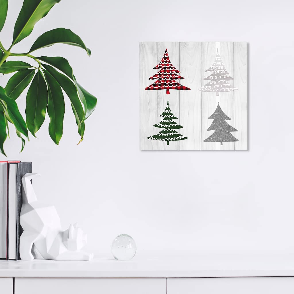 Wynwood Studio Canvas Holiday and Seasonal Scribble Holiday Trees Gray and Metallic Silver Glam Wall Art Canvas Print