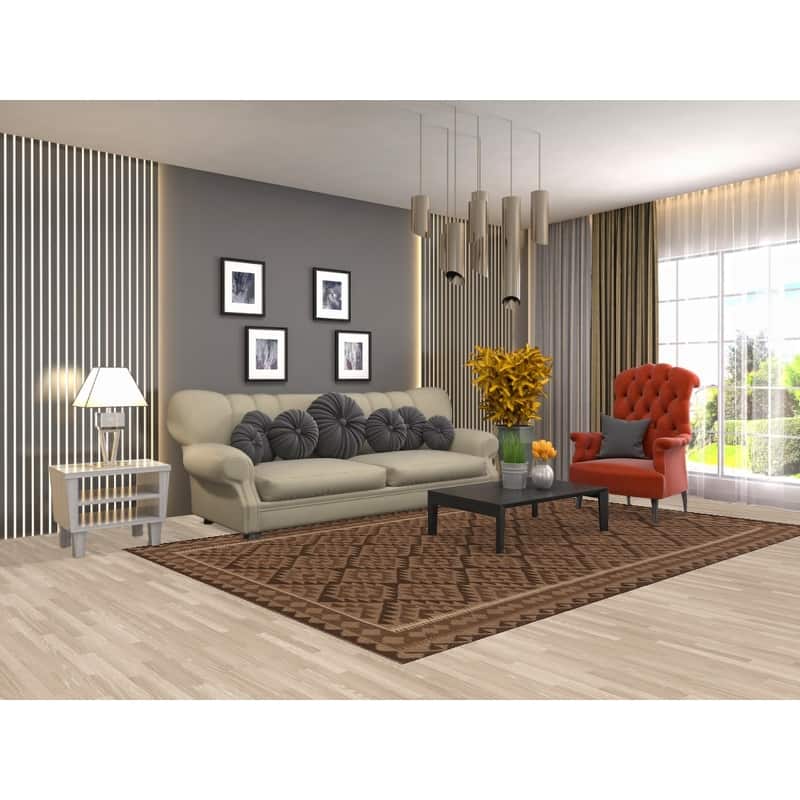 Hand Woven Oriental 100% Wool Carpet Southwestern Geometric Brown Kilim Area Rug - 10' 0'' X 6' 5''