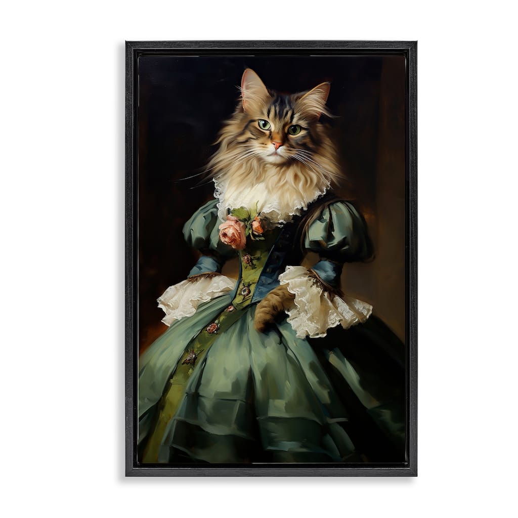 Stupell Cat in Elegant Dress Framed Floater Canvas Wall Art Design By Wumples