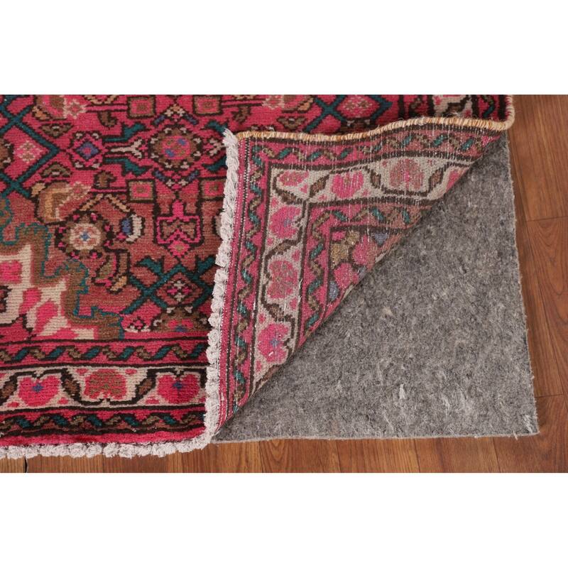 Fuchsia Hamedan Persian Vintage Runner Rug Handmade Wool Carpet - 2'7"x 9'10"