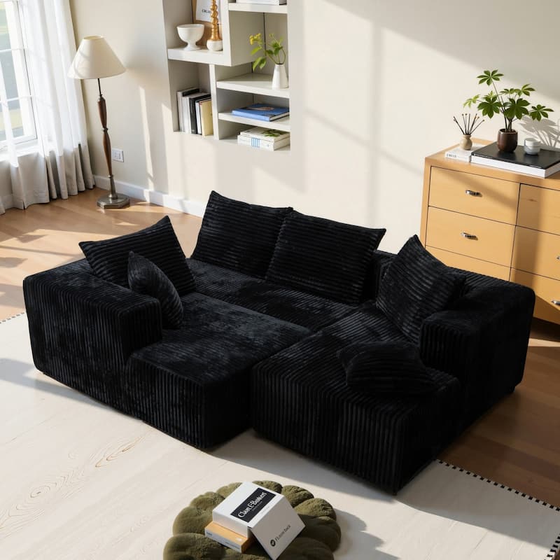 132.2" U-shaped Corduroy Sectional Sofa, No Assembly Required