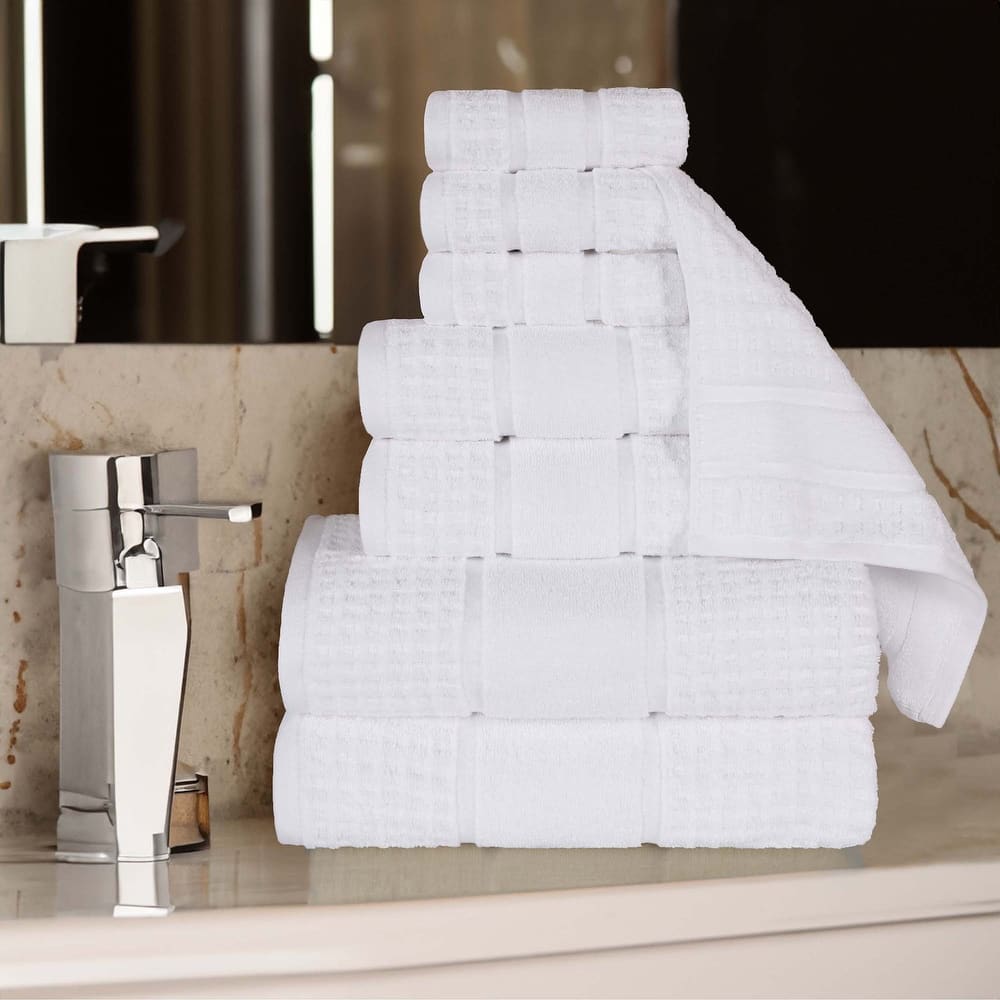 Superior Napa Zero Twist Cotton Waffle 8 Piece Bathroom Towel Set