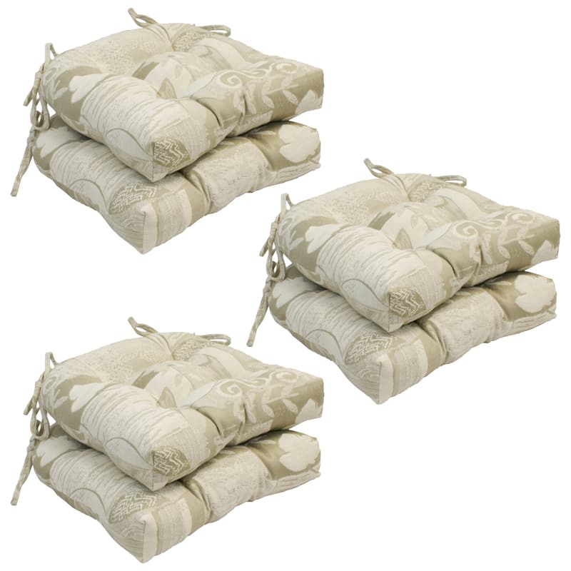 16-inch Rounded Back Jacquard Indoor Chair Cushion (Set of 2, 4, or 6) - 16 x 16 - Set of 6 - Pine Cabin