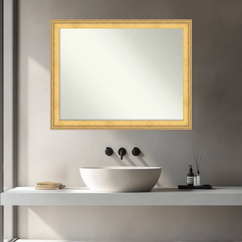 Owen Gold Non-Beveled Wood Framed Bathroom Vanity Wall Mirror - Owen Gold