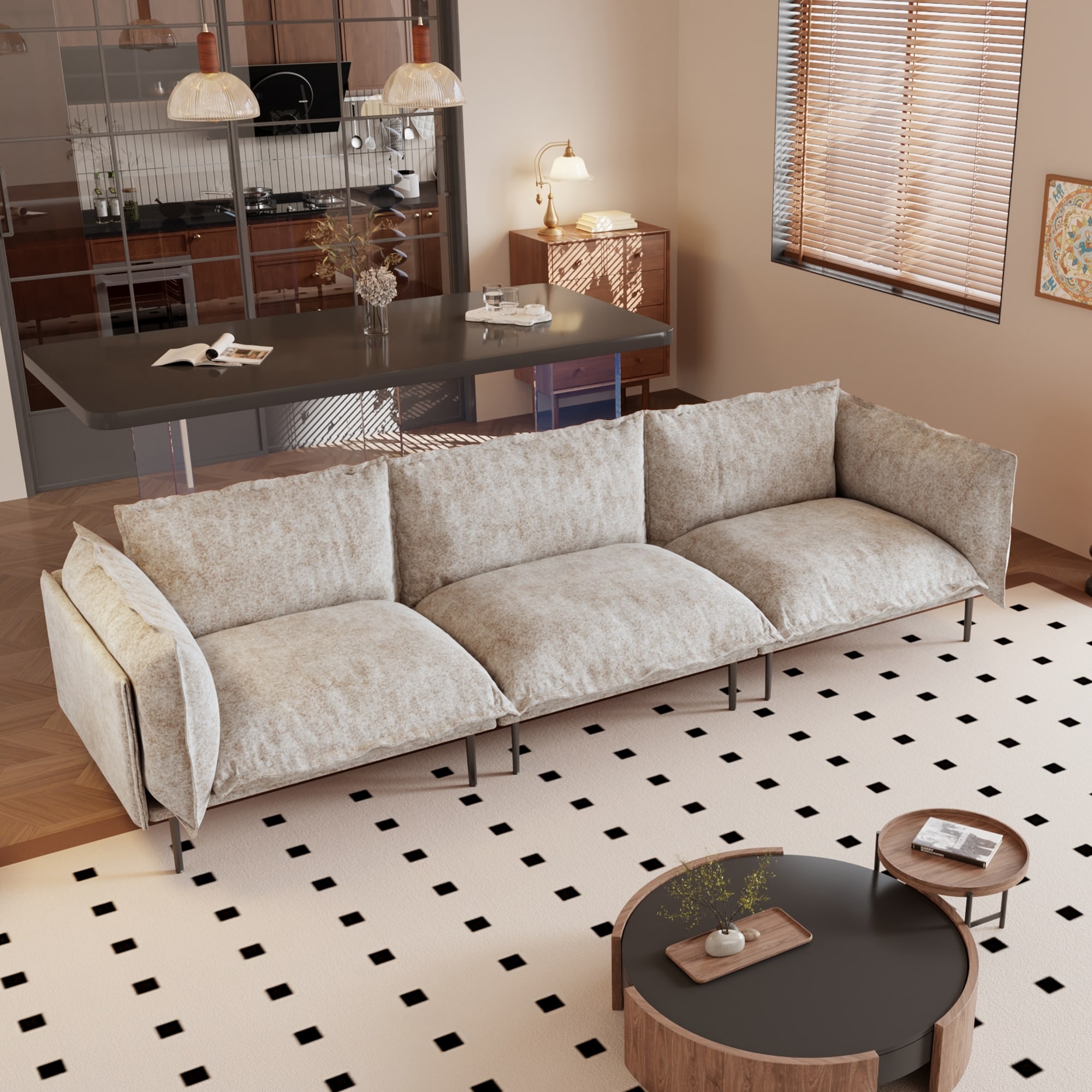 111.02'' Down Filled Modular Sectional Sofa Chenille Fabric Upholstery 3-seats Couch