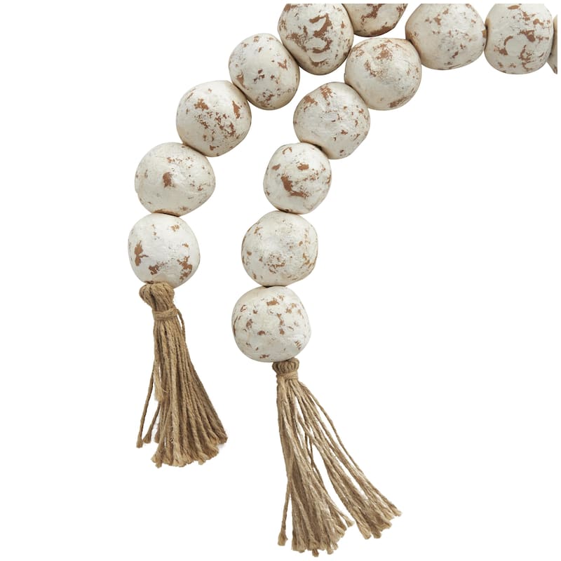 Ceramic Handmade Round Intricately Shaped Large Distressed Beaded Garland with Tassel - Roche River Decor