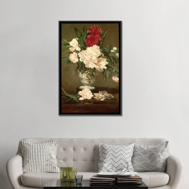 iCanvas "Vase of Peonies on a Small Pedestal, 1864 " by Edouard Manet Framed Canvas Print