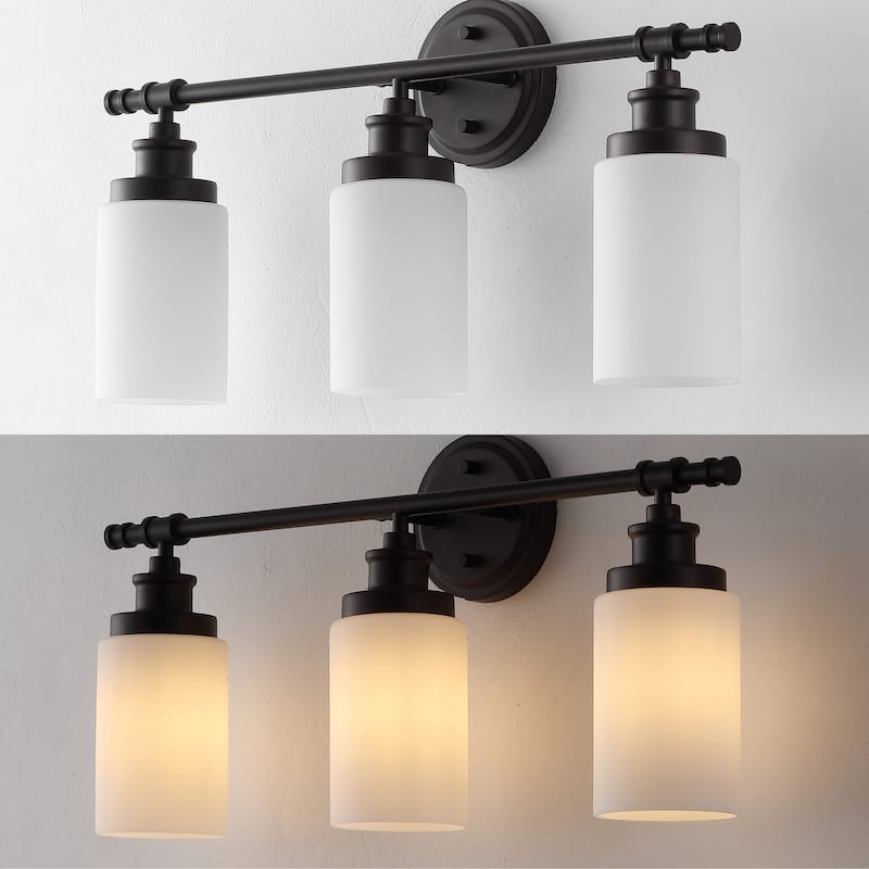 Hugo 23.25" 3-Light Classic Vanity Light with Frosted Glass Shades and Bathroom Hardware Accessory Set, (5-Piece) by JONATHAN Y