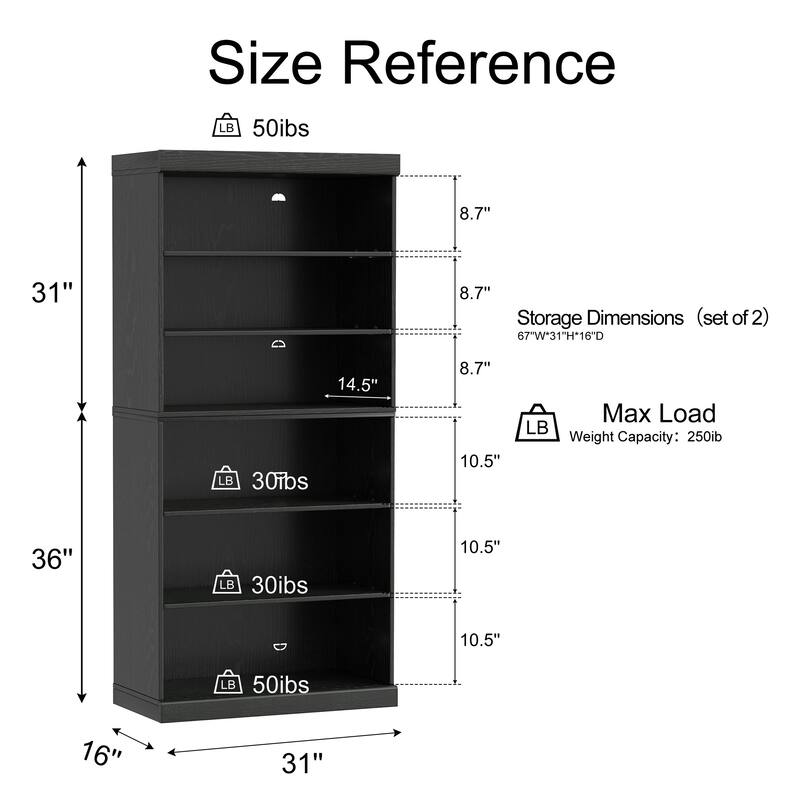 67" Solid Wood 6-Shelf Bookcase Storage