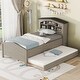 preview thumbnail 1 of 12, Sturdy Construction, Twin Size Wood Platform Bed with House-shaped Storage Headboard and Trundle Gray