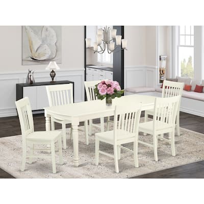 Rustic Dining Table Set 7 Piece - Linen White Table & Chairs for Kitchen, Farmhouse Style