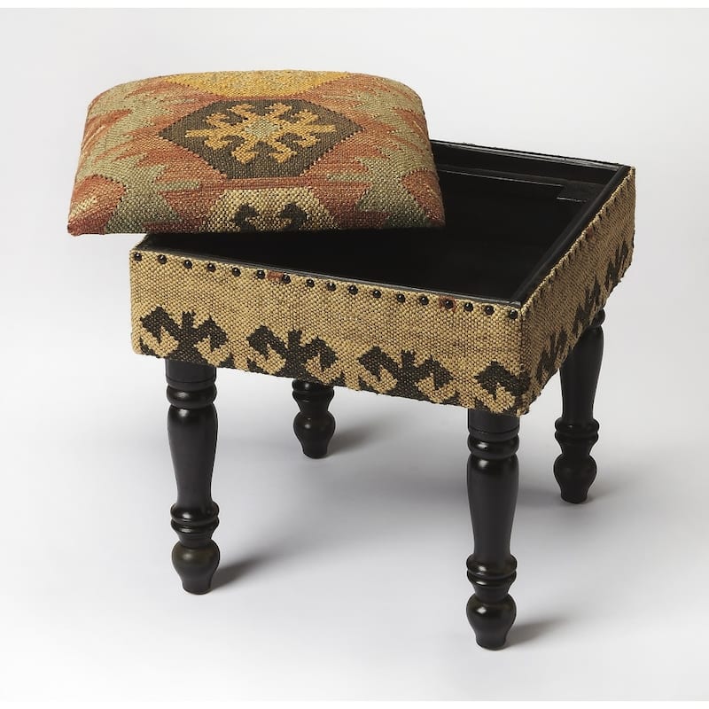 Brown Linen Ottoman 18 Inch Square Footrest Stool with Wooden Legs