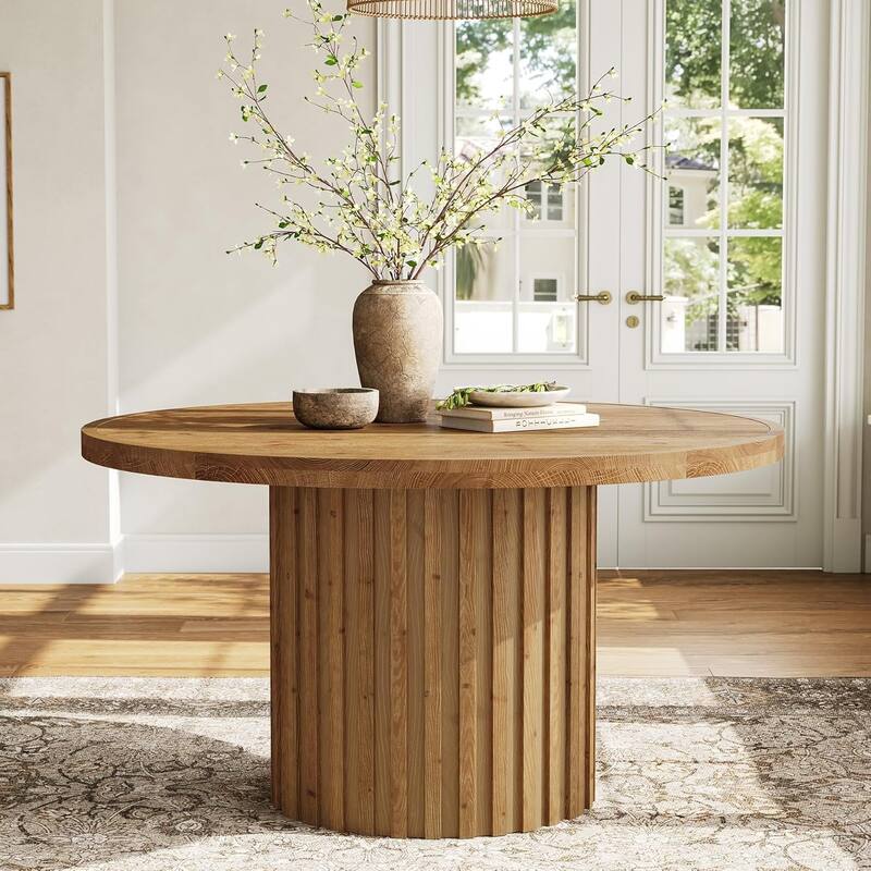 47" Solid Wood Dining Table, Farmhouse Round Kitchen Table