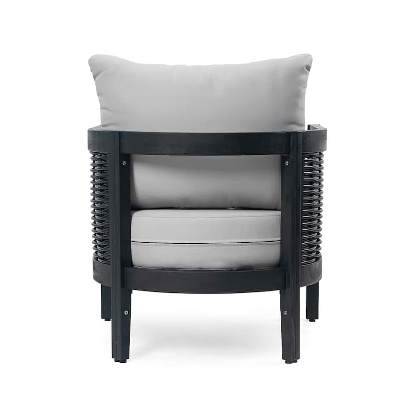 Burchett Outdoor Acacia Wood and Wicker 4 Seater Chat Set with Cushions by Christopher Knight Home