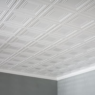 Fasade Portrait Decorative Vinyl 2ft x 4ft Glue Up Ceiling Tile in Gloss White