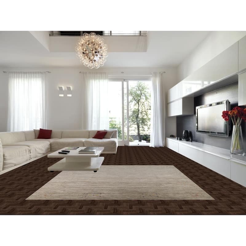 Striped Gabbeh Square Area Rug Hand-Knotted Wool Carpet - 9'10"x 9'8"