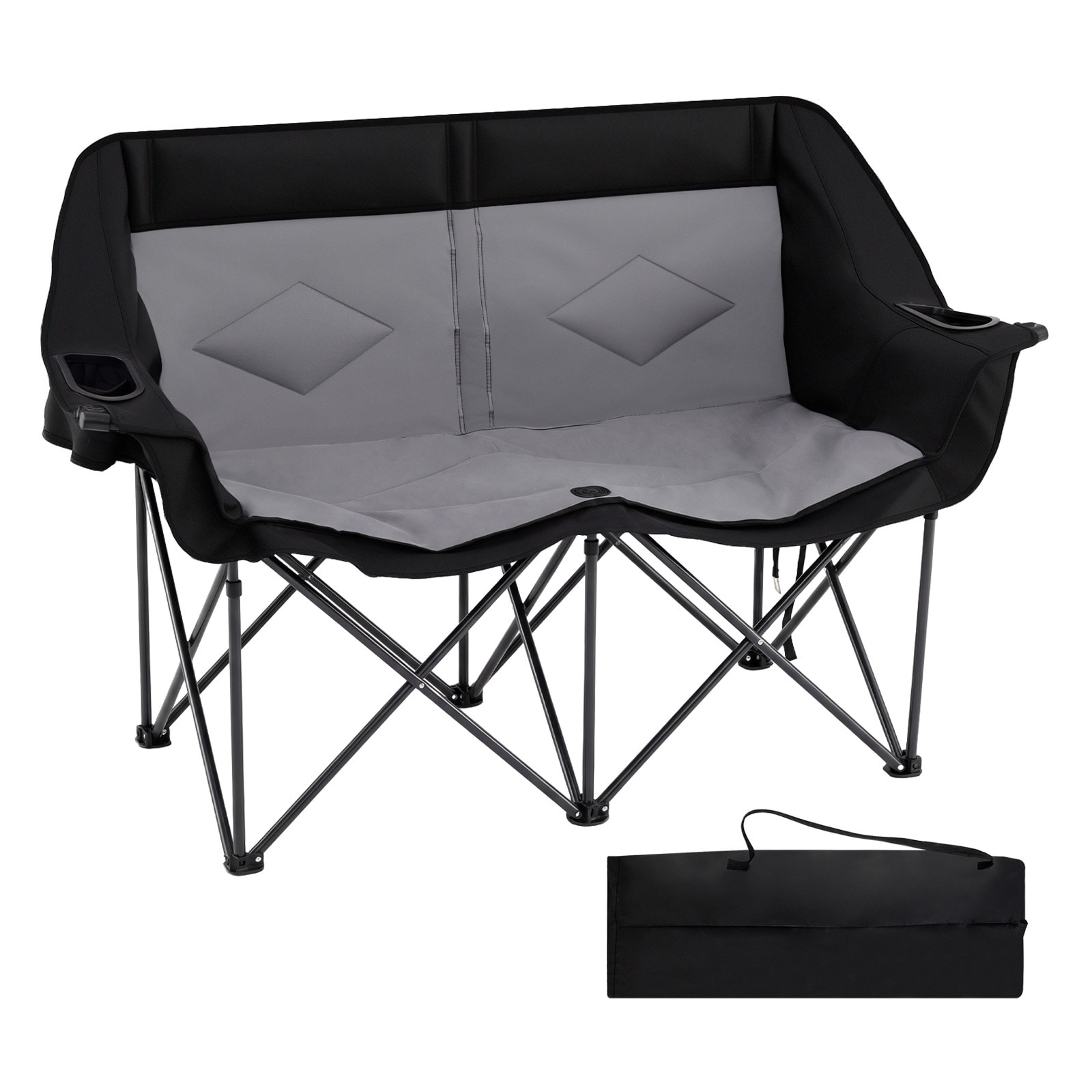 Gymax Double Camping Chair w/ Cup Holders Glass Racks & Mesh Pockets
