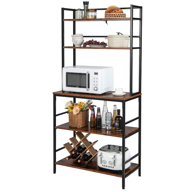 Gymax 5-Tier Kitchen Bakers Rack Microwave Stand Utility Storage Shelf - Brown
