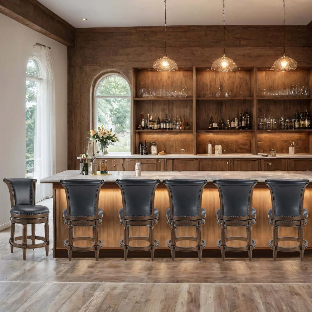 Traditional 26" Counter-Height Wood Swivel Barstool with Nailhead Trim